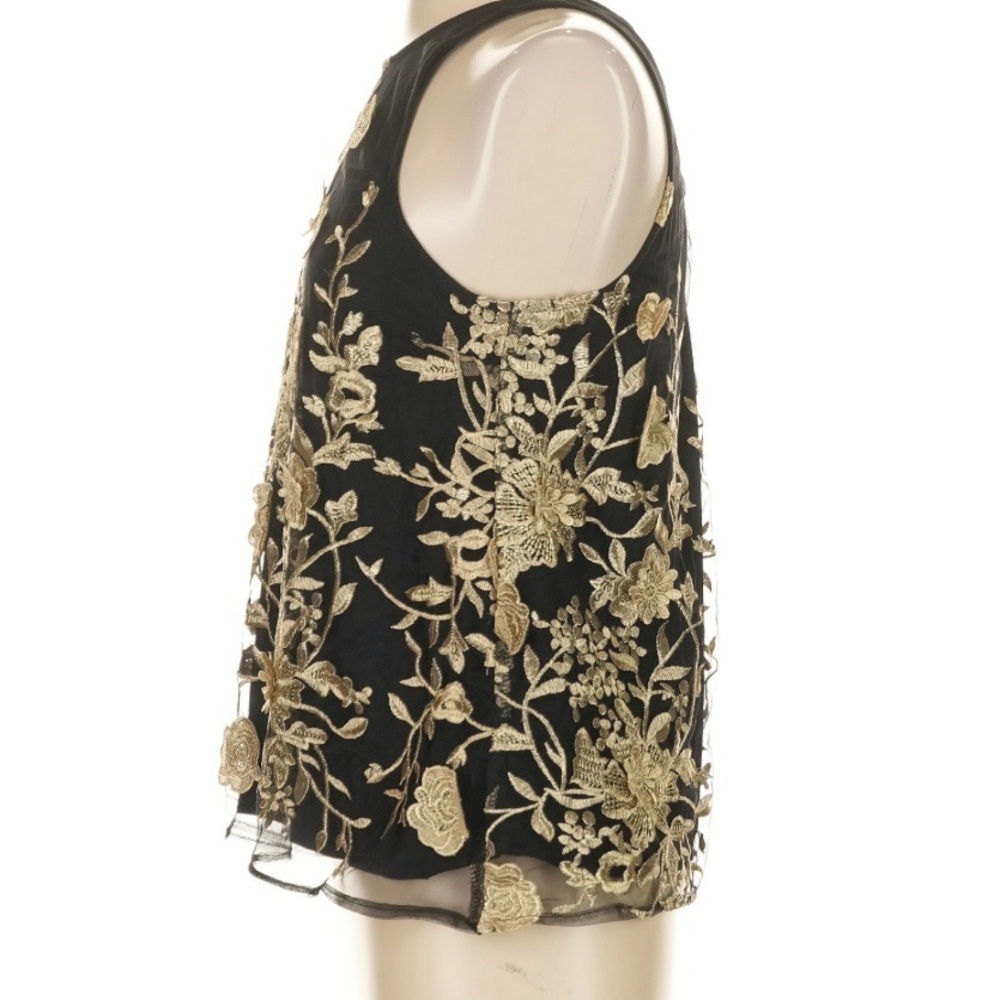 ANTHROPOLOGIE Sunday In Brooklyn Blouse XS | Black & Gold Sleeveless Floral Top - Picture 9 of 9